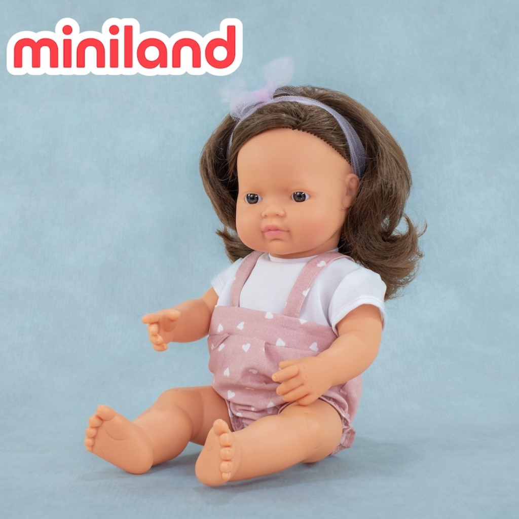 ML000347 - 【西班牙miniland】MF&M小米藍白人娃娃-棕髮（女孩38公分）~NEW