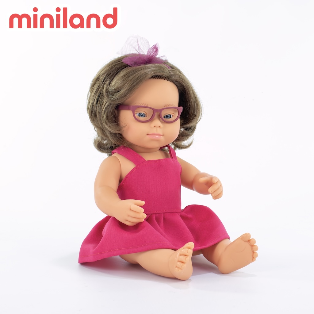 ML000360 - 【西班牙miniland】MF&M小米藍白人娃娃-唐氏症附眼鏡（女孩38公分）